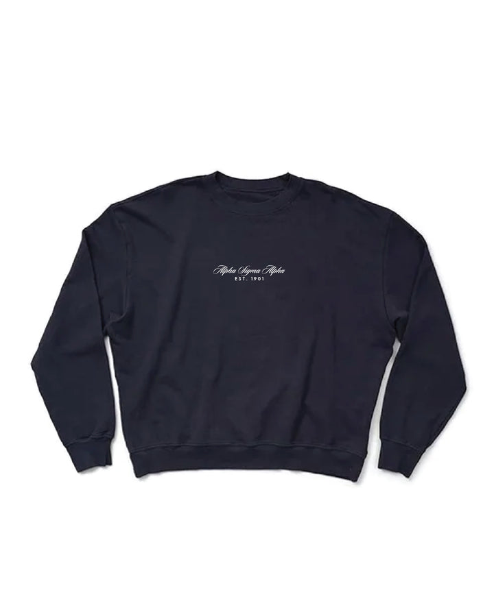 Script Embroidered Midnight Sky Light Weight Sorority Crewneck