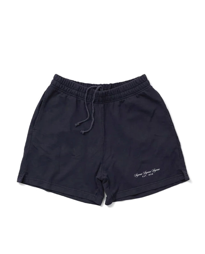 Script Embroidered Midnight Sky Sorority Shorts