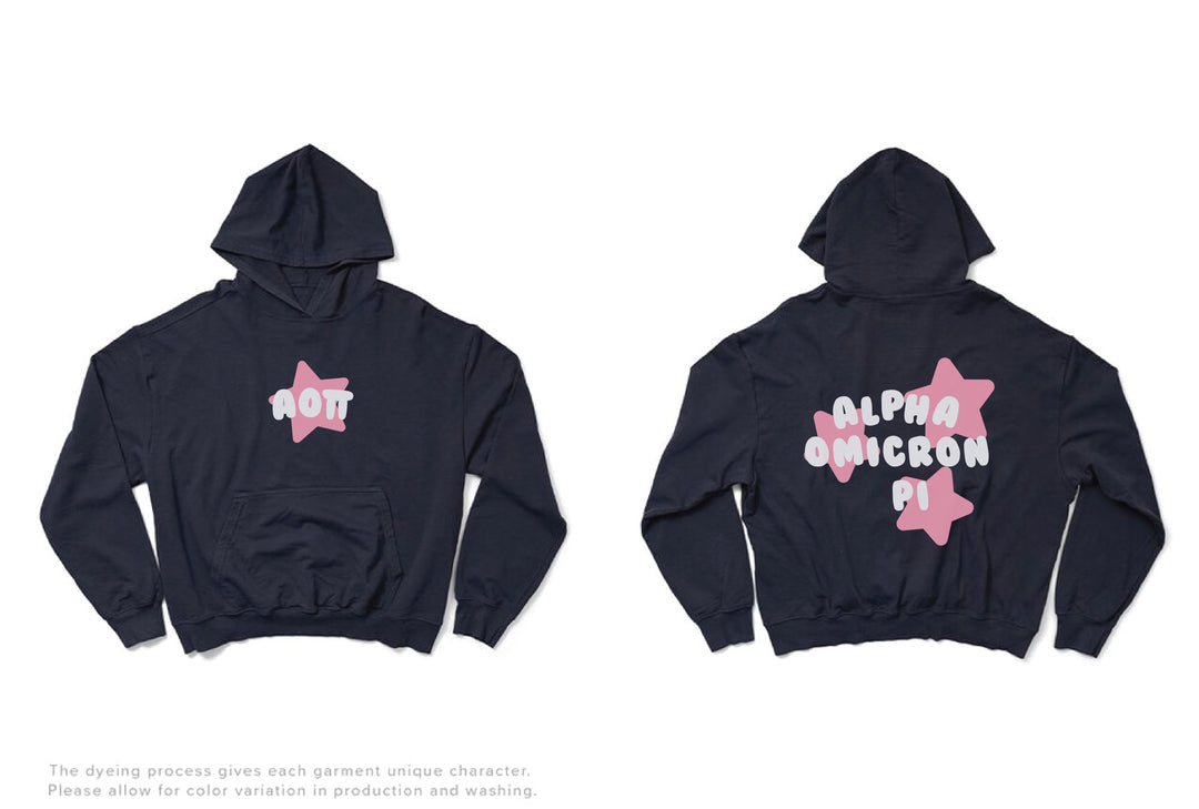 Alpha Omicron Pi Pink Star Midnight Sky Light Weight Sorority Hoodie