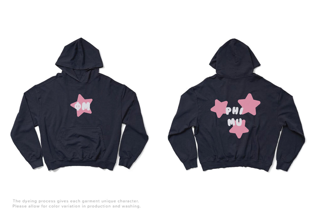 Phi Mu Pink Star Midnight Sky Light Weight Sorority Hoodie