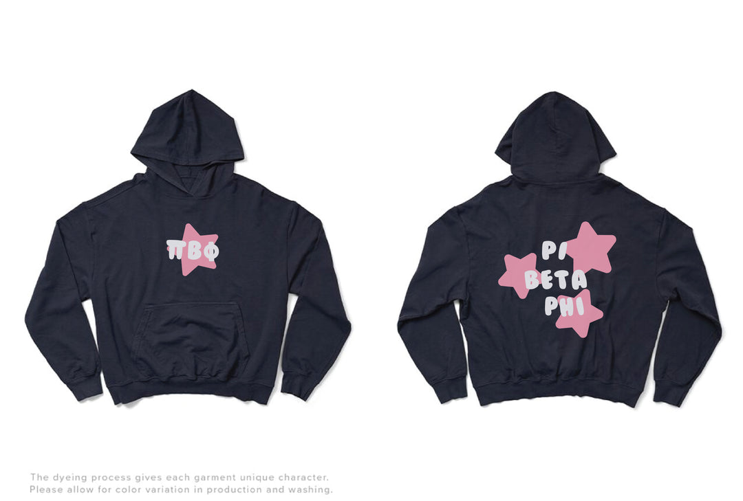 Pi Beta Phi Pink Star Midnight Sky Light Weight Sorority Hoodie
