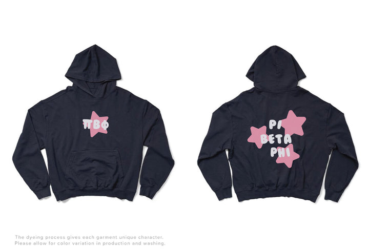 Pi Beta Phi Pink Star Midnight Sky Light Weight Sorority Hoodie