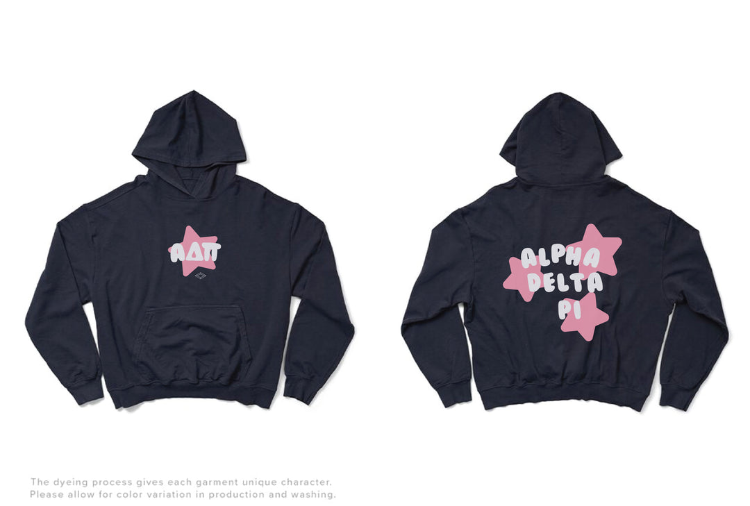 Alpha Delta Pi Midnight Sky Pink Star Light Weight Hoodie