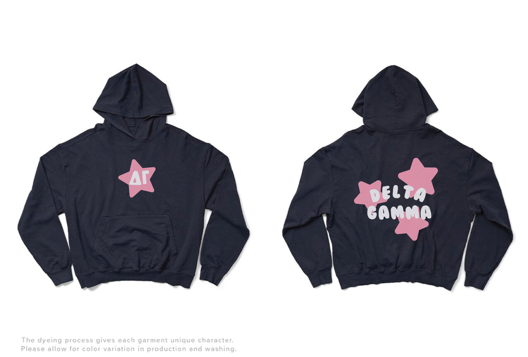Delta Gamma Pink Star Midnight Sky Light Weight Sorority Hoodie