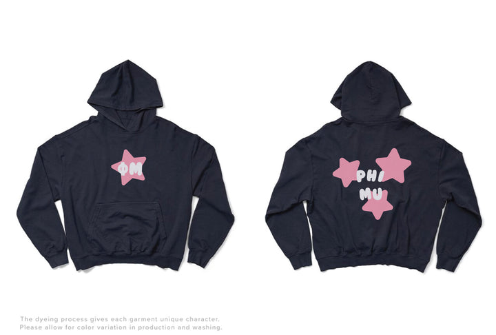 Phi Mu Pink Star Midnight Sky Light Weight Sorority Hoodie