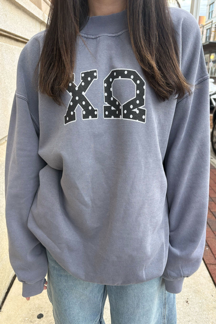 Polka Dot Mock Neck Full-Length Sorority Crewneck