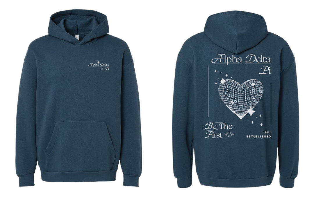 Alpha Delta Pi Disco Heart Sea Blue Hoodie