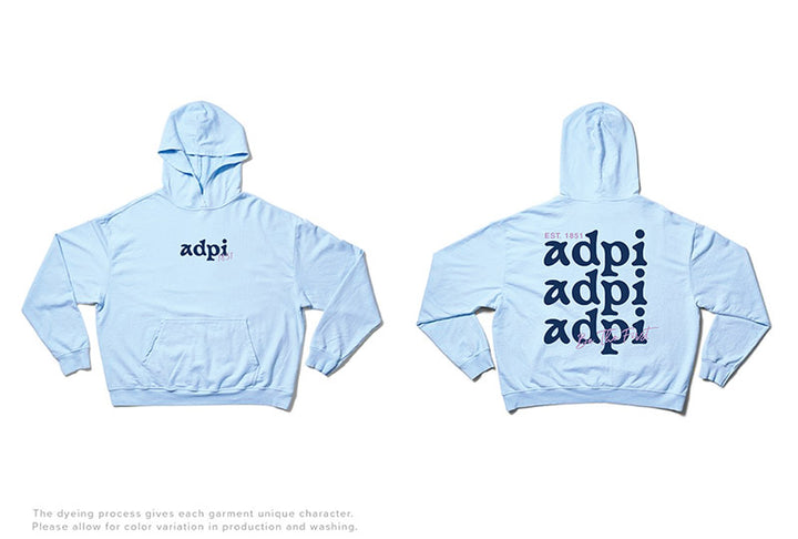 Alpha Delta Pi Arctic Blue Mix Type Matching Set Light Weight Hoodie