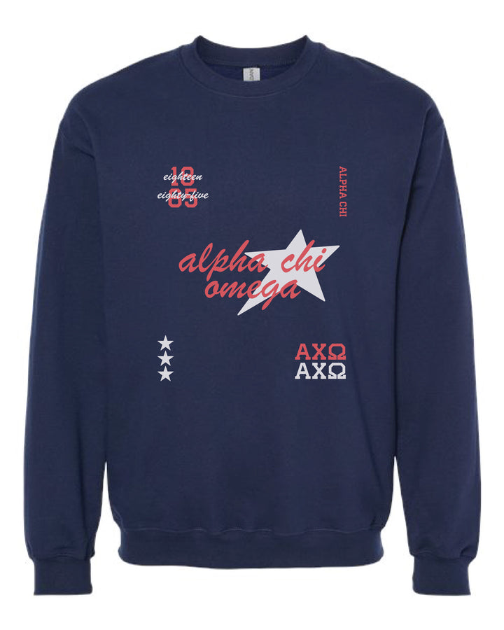 Alpha Chi Omega Navy Stars Sorority Crewneck