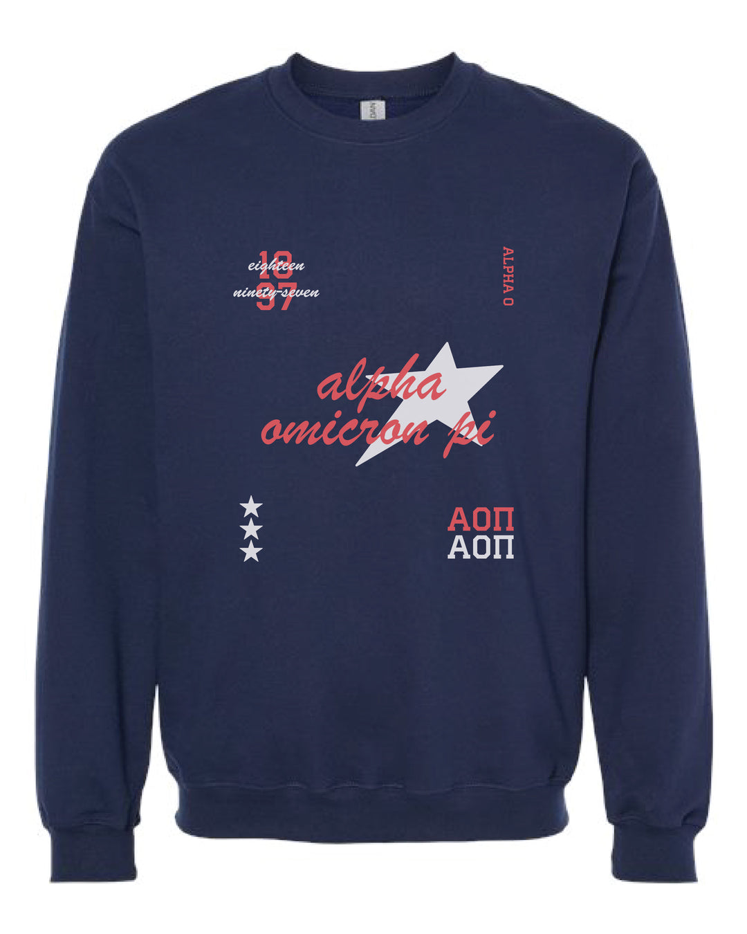 Alpha Omicron Pi Navy Stars Sorority Crewneck