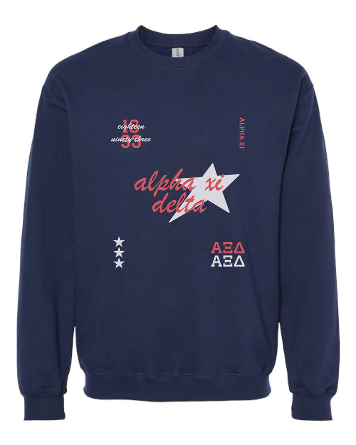 Alpha Xi Delta Navy Stars Sorority Crewneck