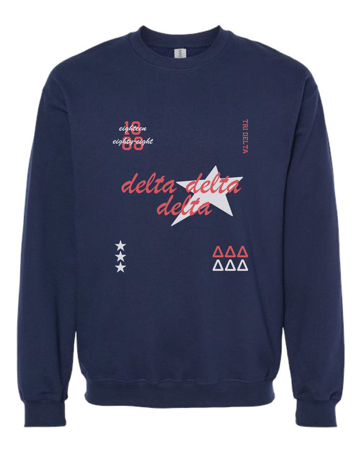 Delta Delta Delta Navy Stars Sorority Crewneck