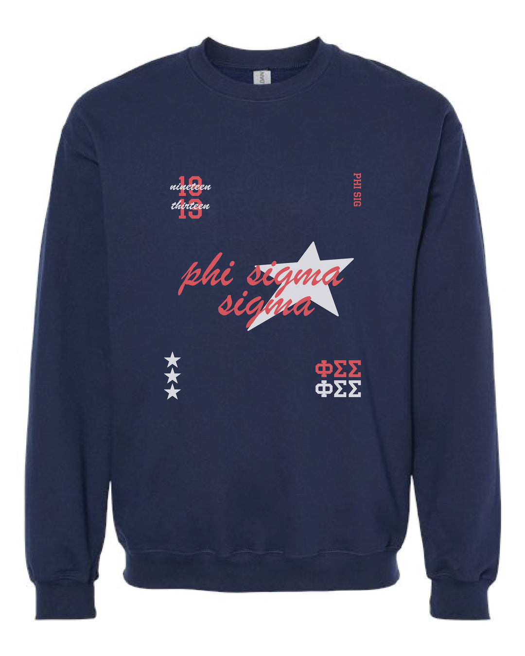 Phi Sigma Sigma Navy Stars Sorority Crewneck