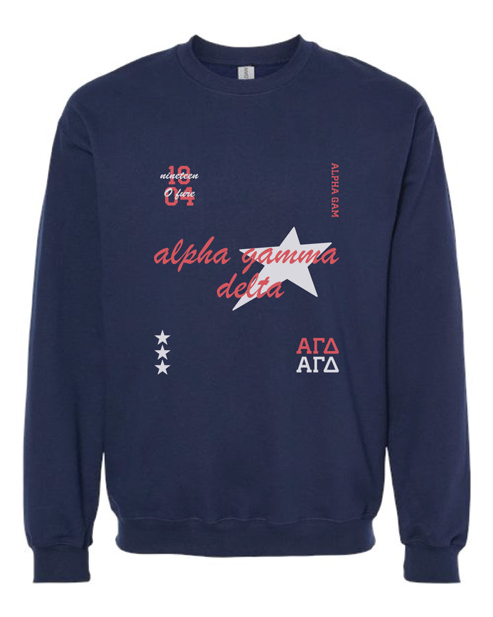 Alpha Gamma Delta Navy Stars Sorority Crewneck