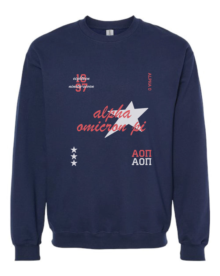 Alpha Omicron Pi Navy Stars Sorority Crewneck
