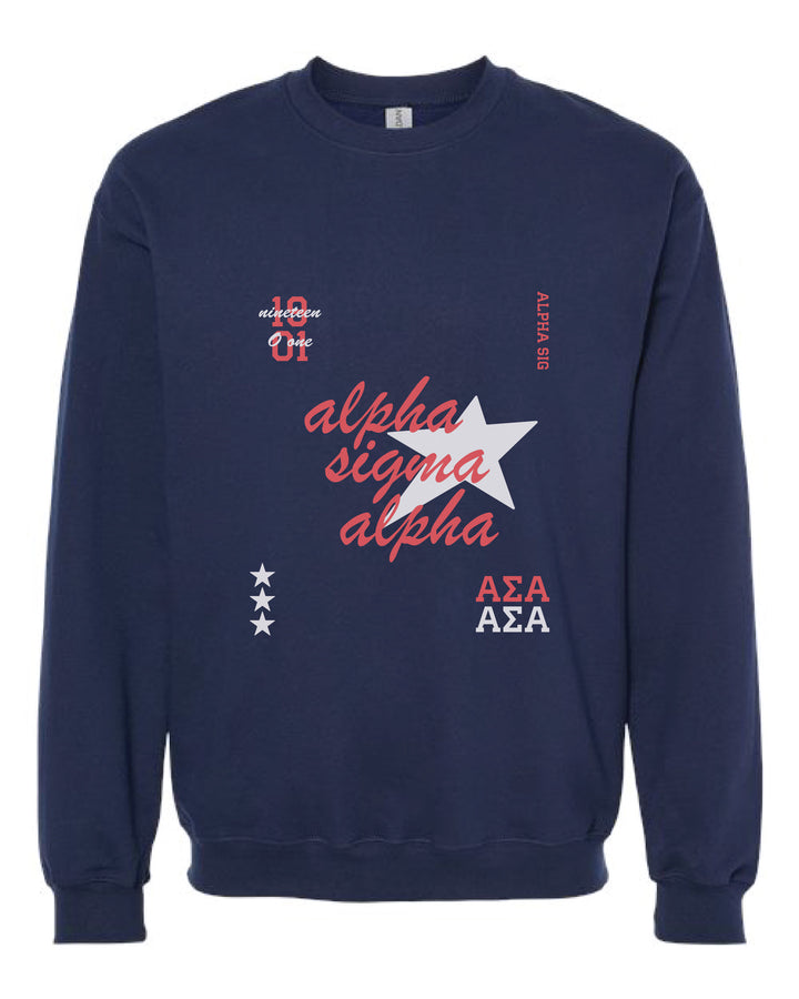 Alpha Sigma Alpha Navy Stars Sorority Crewneck