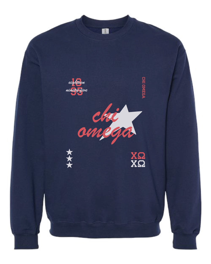 Chi Omega Navy Stars Sorority Crewneck