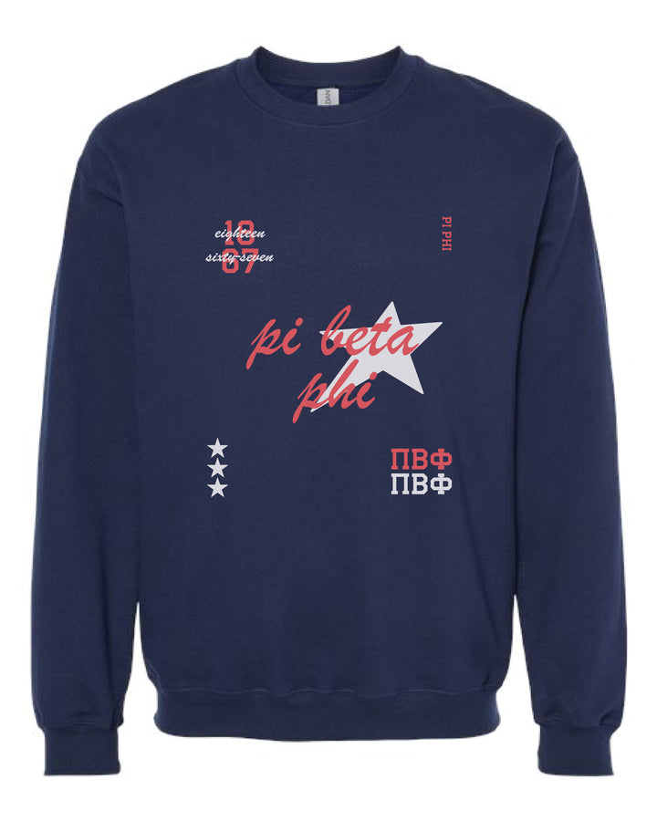 Pi Beta Phi Navy Stars Sorority Crewneck