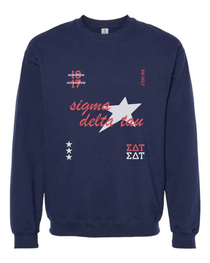 Sigma Delta Tau Navy Stars Sorority Crewneck