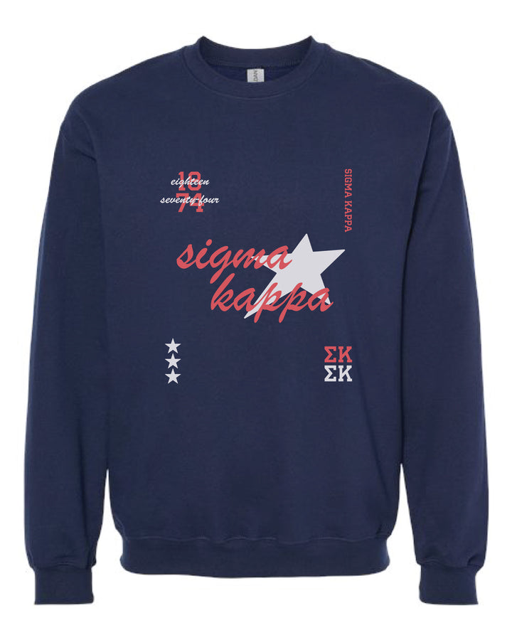 Sigma Kappa Navy Stars Sorority Crewneck