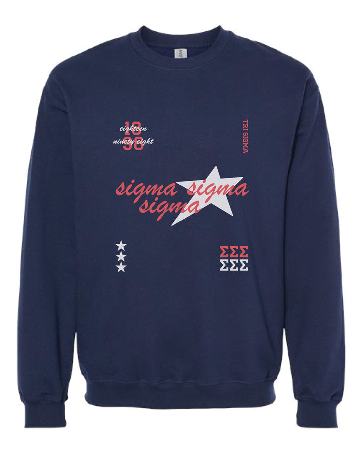 Sigma Sigma Sigma Navy Stars Sorority Crewneck