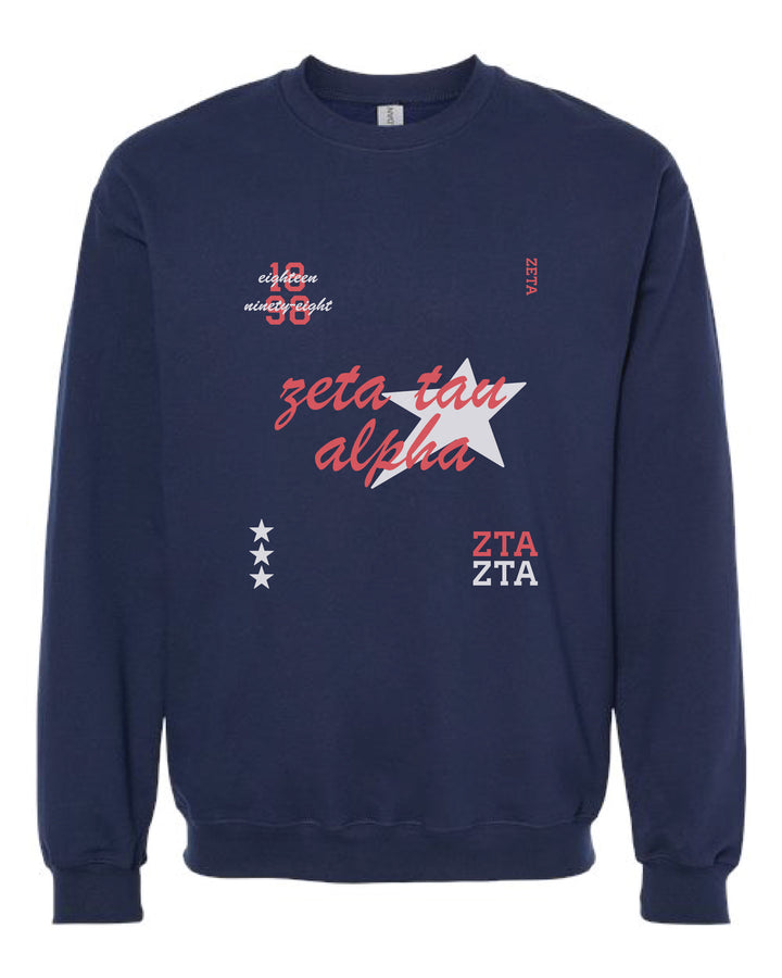 Zeta Tau Alpha Navy Stars Sorority Crewneck