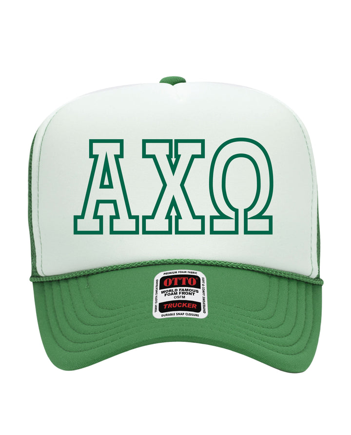 Greek Letter Outline Embroidered Kelly Green Sorority Trucker Hat