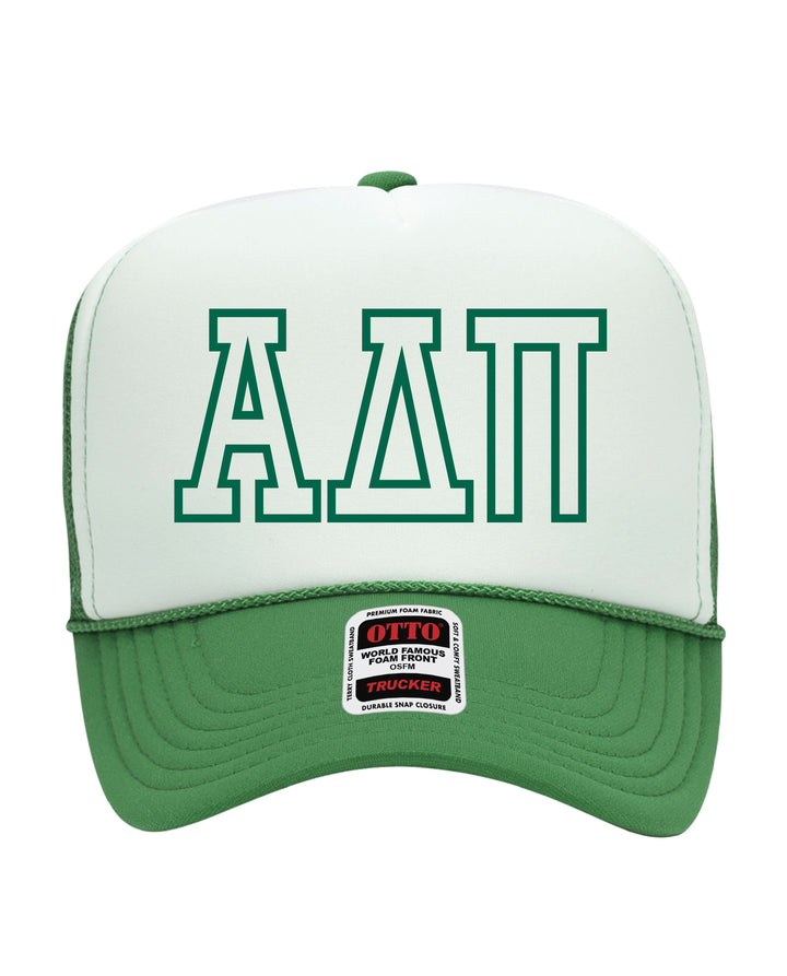 Greek Letter Outline Embroidered Kelly Green Sorority Trucker Hat