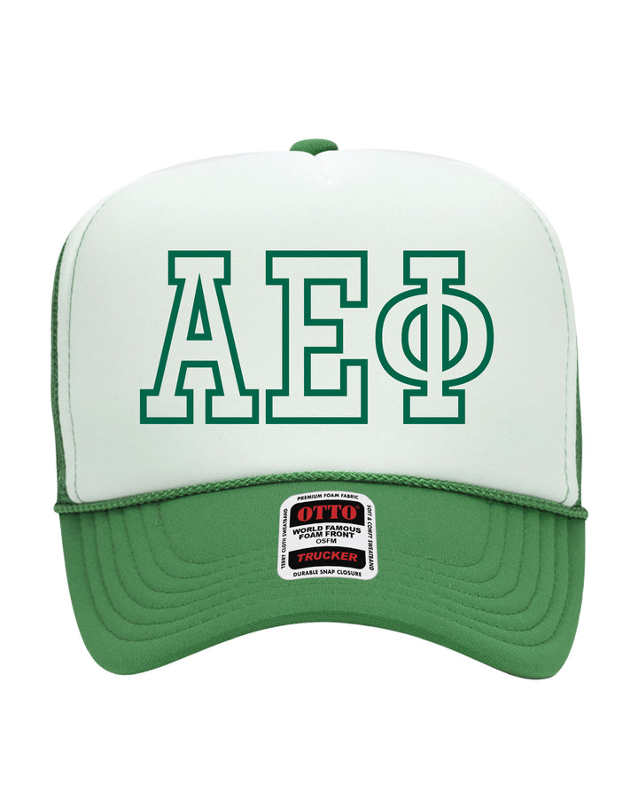 Greek Letter Outline Embroidered Kelly Green Sorority Trucker Hat
