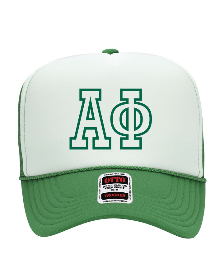 Greek Letter Outline Embroidered Kelly Green Sorority Trucker Hat