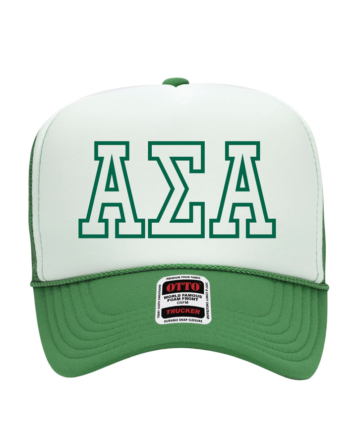 Greek Letter Outline Embroidered Kelly Green Sorority Trucker Hat