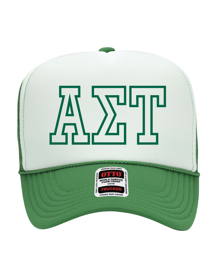 Greek Letter Outline Embroidered Kelly Green Sorority Trucker Hat