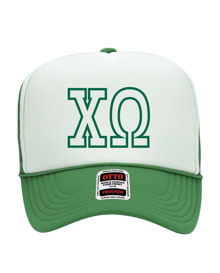 Greek Letter Outline Embroidered Kelly Green Sorority Trucker Hat