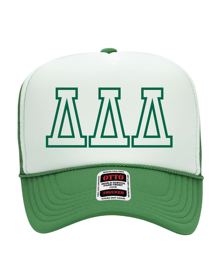 Greek Letter Outline Embroidered Kelly Green Sorority Trucker Hat