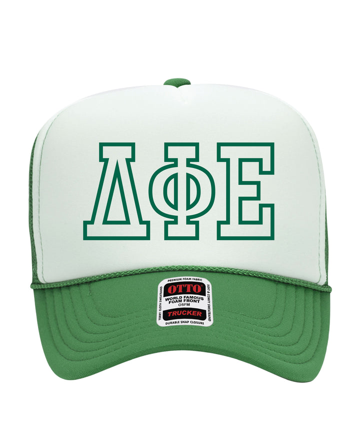 Greek Letter Outline Embroidered Kelly Green Sorority Trucker Hat