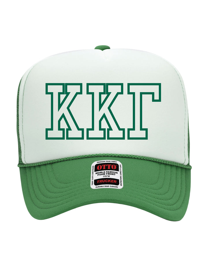 Greek Letter Outline Embroidered Kelly Green Sorority Trucker Hat