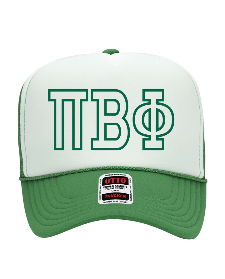 Greek Letter Outline Embroidered Kelly Green Sorority Trucker Hat