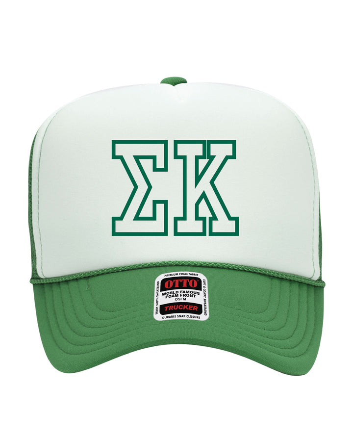 Greek Letter Outline Embroidered Kelly Green Sorority Trucker Hat