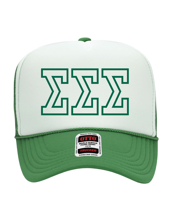 Greek Letter Outline Embroidered Kelly Green Sorority Trucker Hat