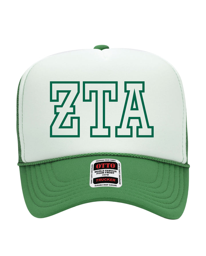 Greek Letter Outline Embroidered Kelly Green Sorority Trucker Hat