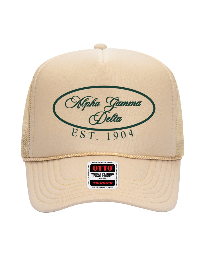 Oval Embroidered Tan Sorority Trucker Hat