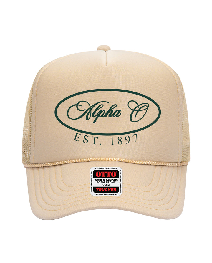 Oval Embroidered Tan Sorority Trucker Hat