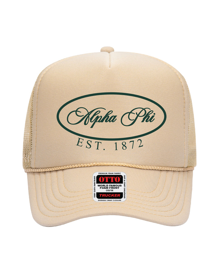 Oval Embroidered Tan Sorority Trucker Hat