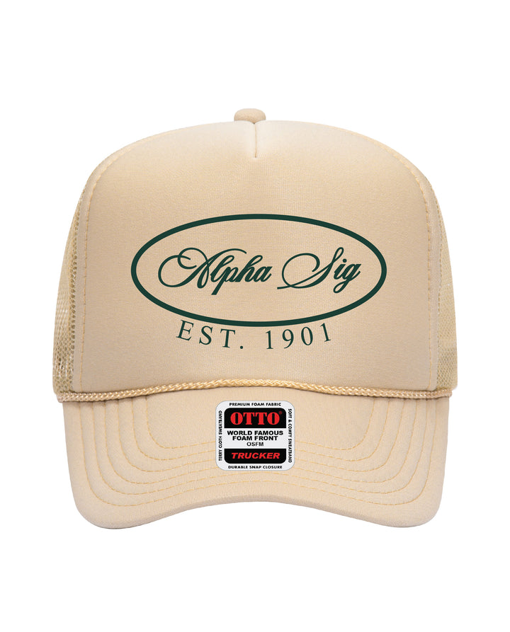 Oval Embroidered Tan Sorority Trucker Hat
