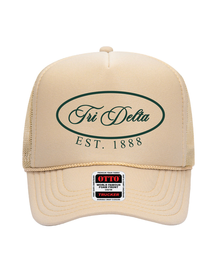 Oval Embroidered Tan Sorority Trucker Hat