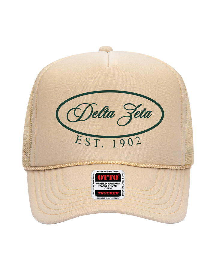 Oval Embroidered Tan Sorority Trucker Hat