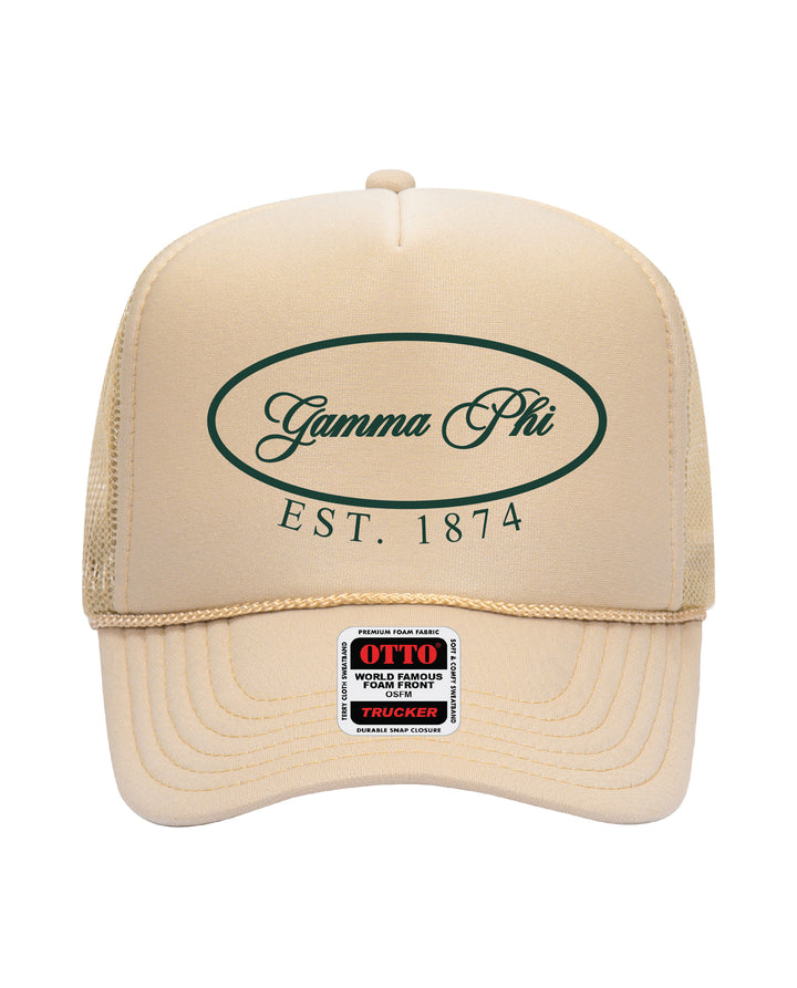 Oval Embroidered Tan Sorority Trucker Hat