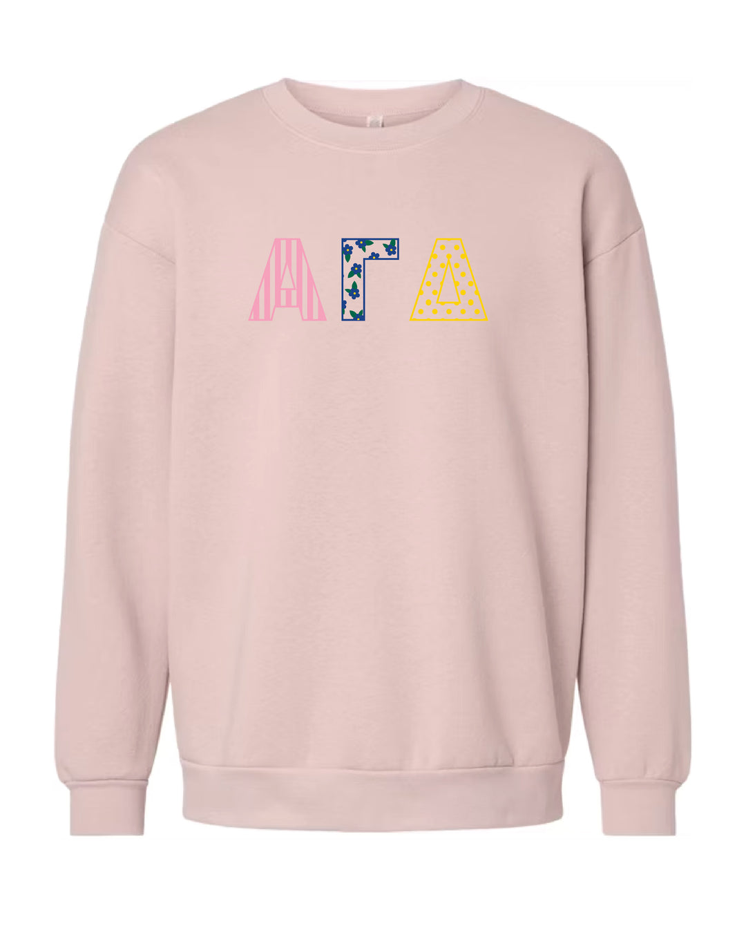 Patchwork Embroidered Sorority Blush Crewneck
