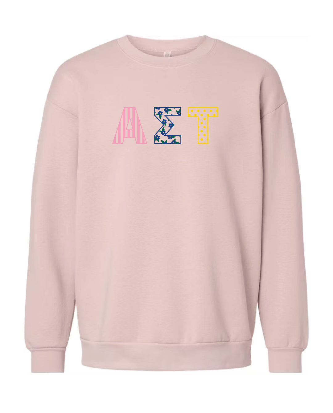 Patchwork Embroidered Sorority Blush Crewneck