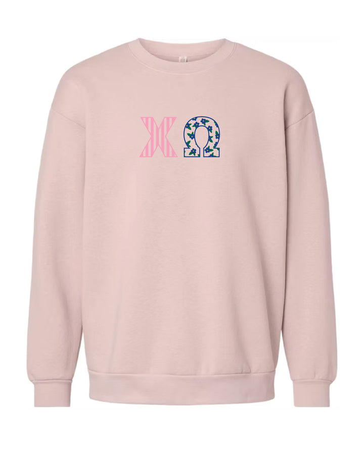 Patchwork Embroidered Sorority Blush Crewneck